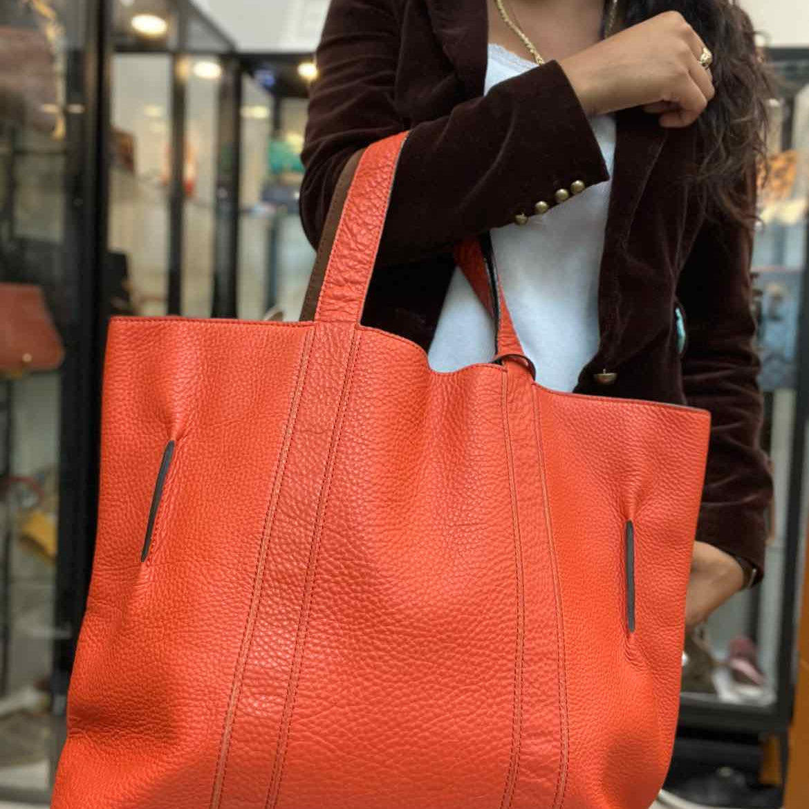 Coach Brown Orange Reversible Leather Tote