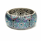 Brighton Zahra Love Enamel Blue Silver Tone Hinged Mandala Bangle