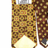 GIANNI VERSACE Silk Yellow Brown Checkered Medusa Necktie