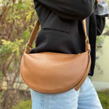 Quince Light Brown Crescent Pebbled Leather Crossbody
