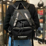 Burberry Medium Logo Print Backpack Nylon Black Flap BackPack