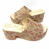 BEACH by Matisse Women's Beige Size 8 Platform Burlap Embroidered Floral Slide