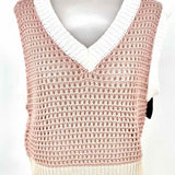 Hudson Gray Women's Pink White Size L V-Neck Crochet Vest
