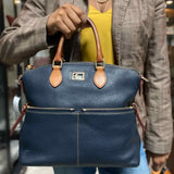 Dooney & Bourke Dillen Navy Top Handle Pebbled Leather Satchel