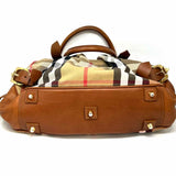 Burberry Canvas Beige Brown Pleated Nova Check Pebbled Leather Tote