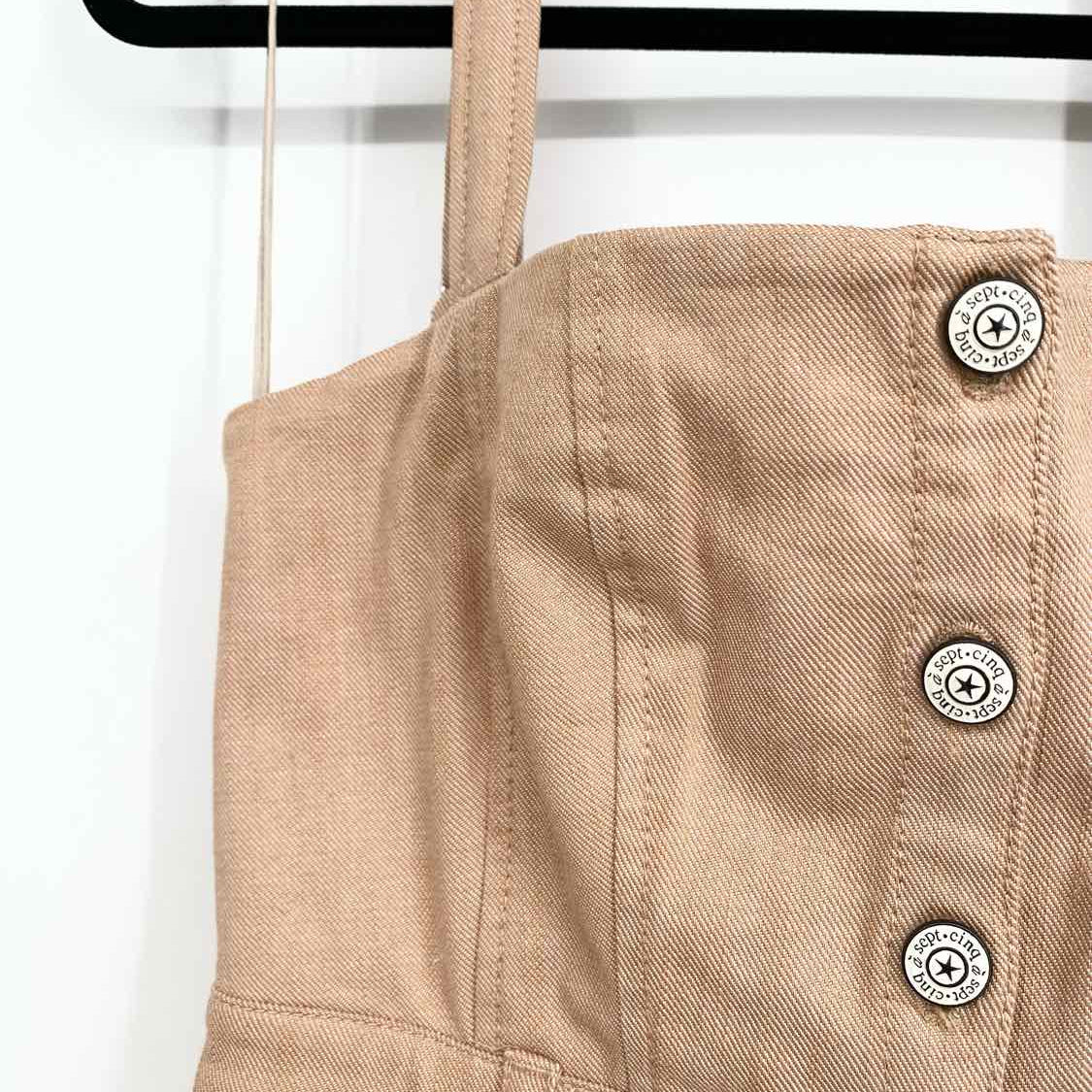 cinq a sept Veena Women's Tan Size 4 Midi Denim Sleeveless Dress