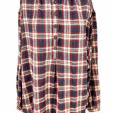 Free People Women's Blue Red Size L Button Down Plaid Long Sleeve