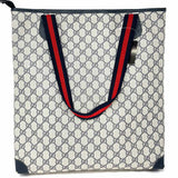 Gucci Coated Canvas Navy White GG Web Detail Tote