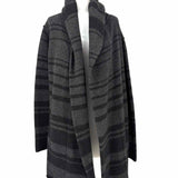Vince Sophie Women's Black Gray Size L Hooded Wool Stripe Cardigan