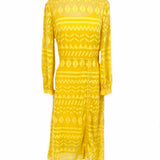Ted Baker Safa Women's Yellow Size 0 Long Sleeve Sheer Geometric Dress