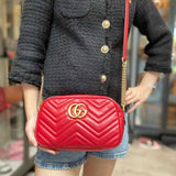 Gucci Red Camera Bag Marmont Quilted Leather Crossbody