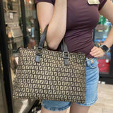 Fendi Zucchino Canvas Brown Zip Top Zucca Tote
