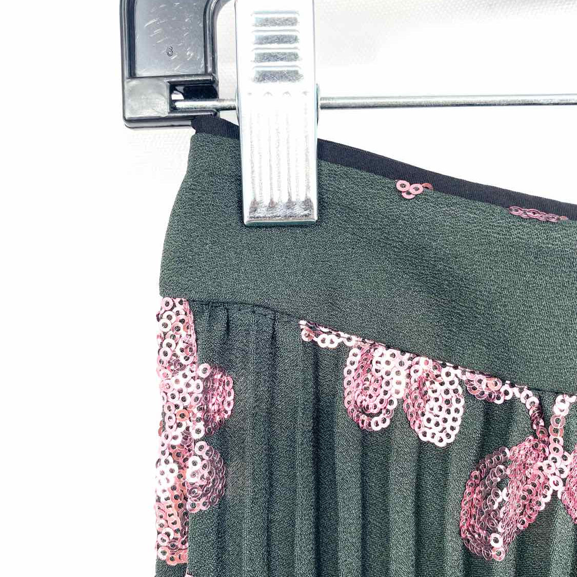 Milly Rayla Women's Green Pink Size 2 Pleated Sequined Floral Midi Skirt