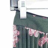 Milly Rayla Women's Green Pink Size 2 Pleated Sequined Floral Midi Skirt
