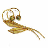 Vintage Gold-plated Yellow Gold Flower Jade Brooch