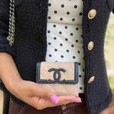 Chanel 2020 CC Filigree Compact Beige Black Bi-Fold Caviar Made in Spain Wallet