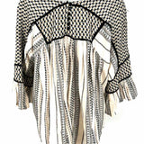 Free People Women's Cream Black Size M Crop Ruffled Abstract Long Sleeve