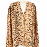 BROCHU WALKER Ember Women's Brown Size L Button Down Leopard Print Long Sleeve