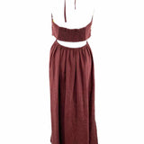 Beyond Yoga Women's Brown Size M Halter Linen Open Back Dress