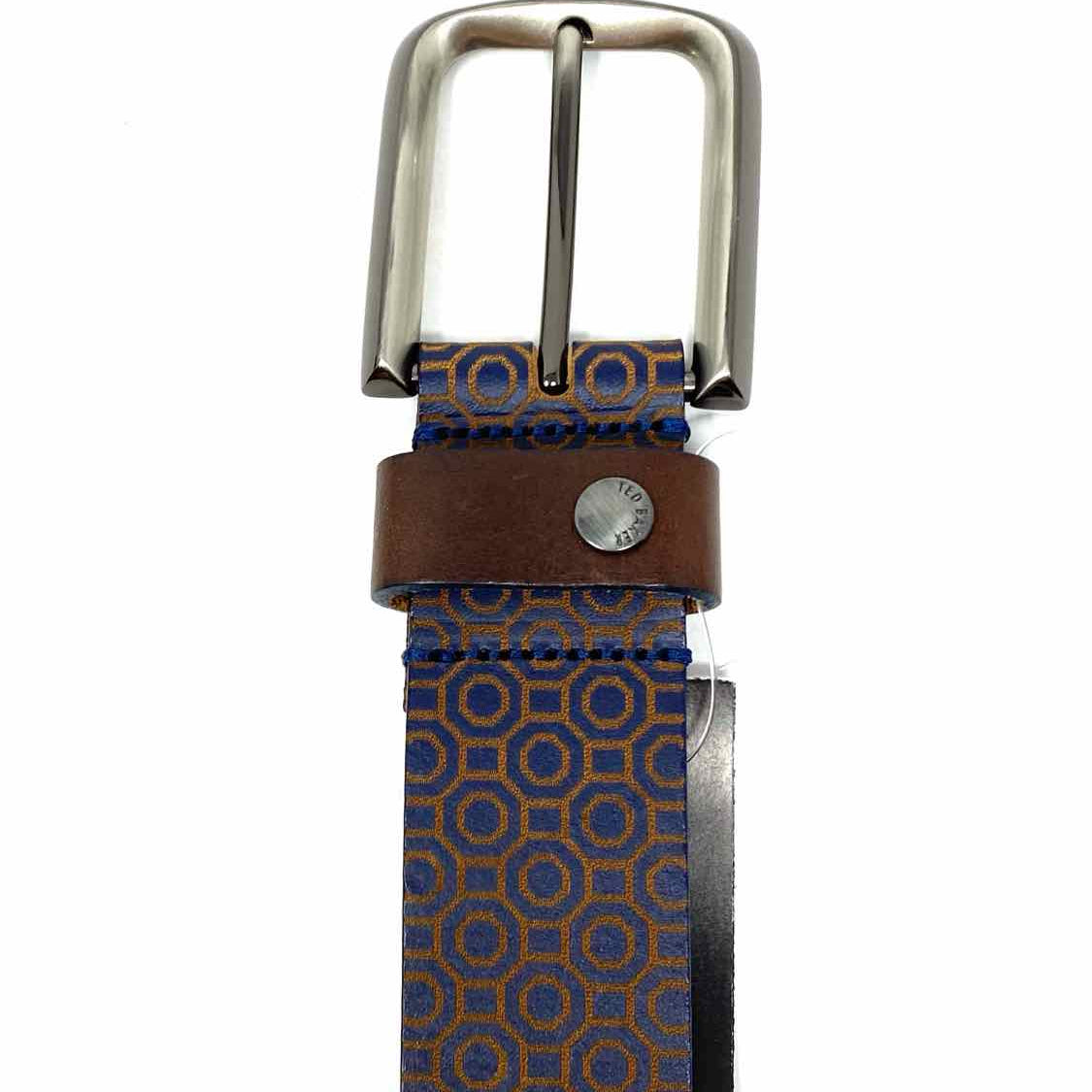 Ted Baker Waist Size 34 Navy Geometric Leather Belt