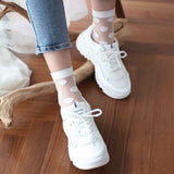 7DAYSSOCKS Women's White Cotton/Spandex Sheer Polka Dot Socks