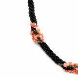 Statement Beaded 30"Chunky Onyx & Coral Necklace