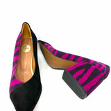ras Women's Black Purple Size 39/9 Pointed Suede Zebra Pumps