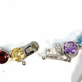 Estate 925 Sterling Silver Multi-Color Tennis 17" semi-precious Necklace