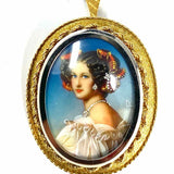 Victorian Revival 18K Gold Multi-Color Micro Portrait Painting Oval Cameo Brooch
