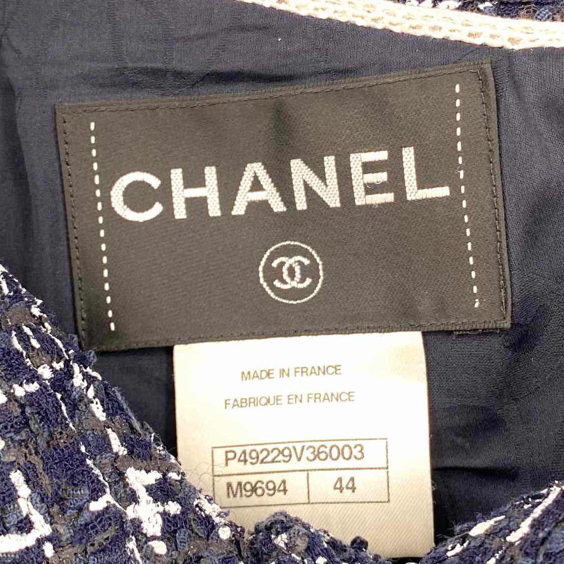 Chanel 2014 Spring Women's Navy/White Size 44/M Tweed Asymetric Jacket