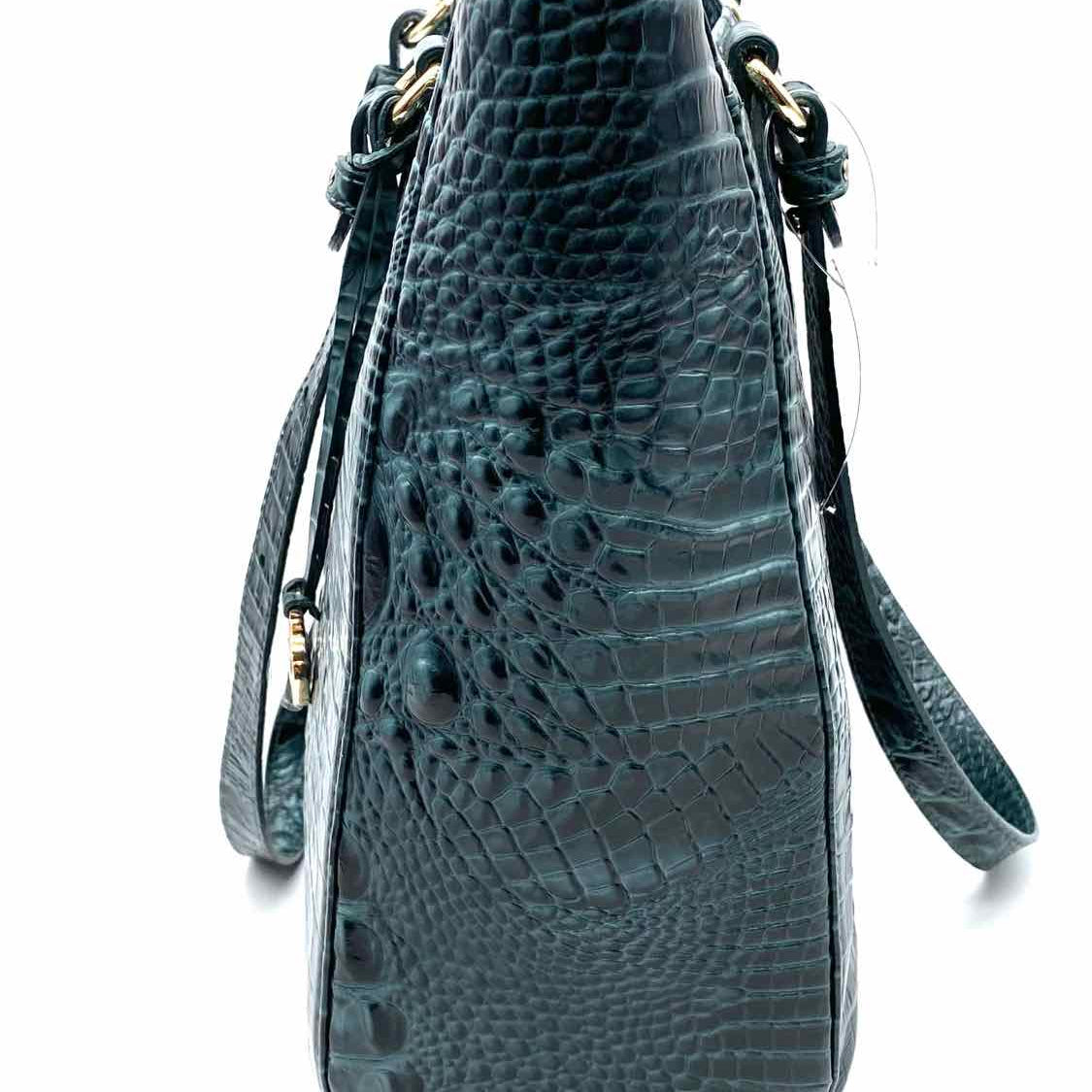 Brahmin Melbourne Teal Zip Top Croc Embossed Leather Tote