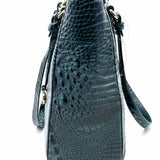 Brahmin Melbourne Teal Zip Top Croc Embossed Leather Tote