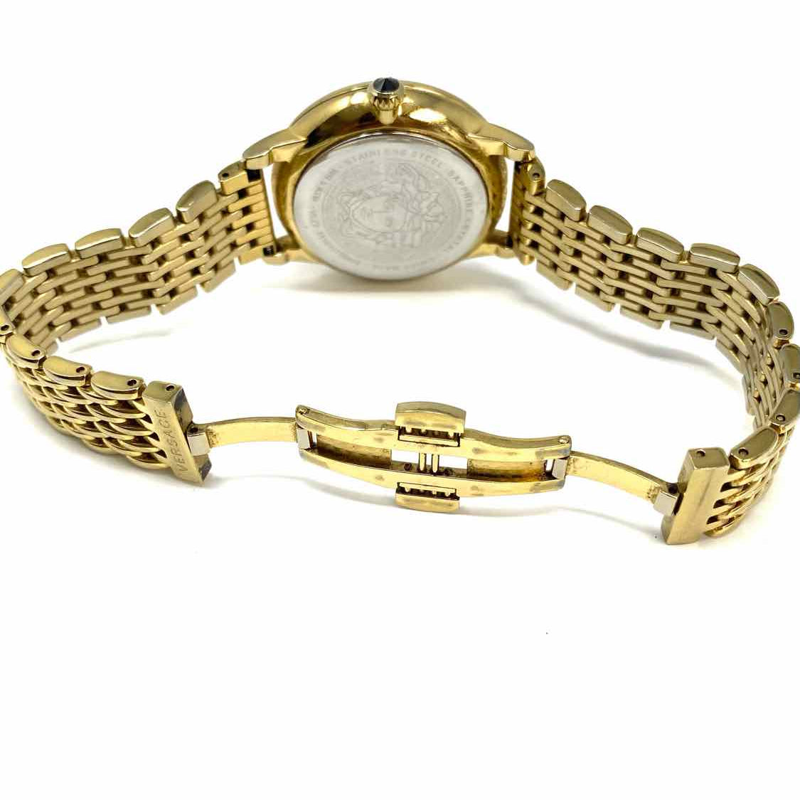Versace Stainless Steel Gold Tone Round Medusa Watch