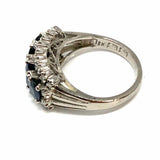 Estate Size 6 18K White Gold Oval Cut Dark Blue Natural Sapphire & Diamond Ring