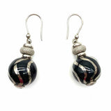 Estate 925 Sterling Silver Black Dangle Beaded Earrings