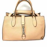 Gucci Jackie Soft Piston Lock Beige Pebbled Grained Leather Made in Italy Tote