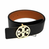 Tory Burch Miller 1.5" Black Brown Reversible Logo Leather Belt