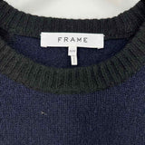 FRAME Men's Black Navy Size M Crew Wool Blend Color Block Sweater