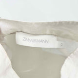 ZIMMERMANN Women's Off-White Size 0 Button Down Linen Ruffled Short Sleeve Top