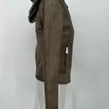 DOMA Women's Warm Gray Size S Hooded Leather Moto Jacket