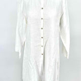 Eileen Fisher Women's White Size M Long Linen Button Down Long Sleeve