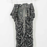 Miss Circle Women's Silver Size M Bustier Sequined Off The Shoulder Dress