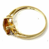 Estate size 7 10K Gold Cushion Cut Citrine Diamond Ring