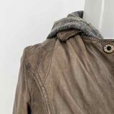 DOMA Women's Warm Gray Size S Hooded Leather Moto Jacket