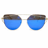 Gold Tone Blue Cat Eye Aviator Sunglasses