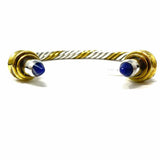 Estate .925 Sterling Two-tone Cuff 8" Twisted Lapis Lazuli Bracelet