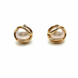 Estate 14K Yellow Gold White Stud Abstract Pearl Diamond Earrings