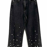rag & bone Women's Charcoal Size 25/0 Wide Leg Embelished Jeans