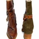 Freebird Jylina Women's Green Brown Size 8 Covered Leather Buckle Boots