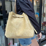 Tory Burch Romy Pick Stitch Large Bucket Bag Beige Suede Bucket Bag